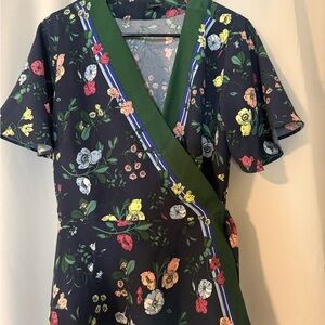 Ann Taylor Navy Floral Dress with Green Accents